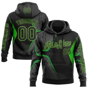 Sweat-shirt à capuche sportif ethnique tribal 3D noir et vert aurore, nouveau design personnalisé, vente en gros directe pour l'industrie - Product Image 1