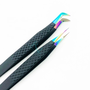 Black Powder Coated Color And Multi Plasma Tip Eyelash Tweezer With Fiber Tip 2 Different Point / Black Card <b>Box</b> Packing <b>File</b> - Product Image 1