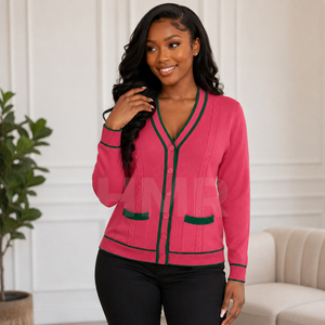 HMR Sisterhood Sorority <b>Cardigan</b> <b>Sweater</b> Coat Long Sleeve Casual Crop Top Label Autumn Button up Puff Sleeve - Product Image 3