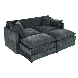 Set di Due Divani Grigi per Soggiorno con Due Poggiapiedi, Arredamento Durevole ed Elegante del 2018 - Product Image 6