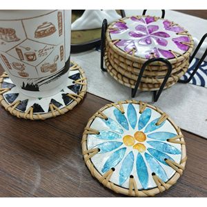 Mother of Pearl Inlay Rattan <b>Coaster</b> Handmade Woven Drink <b>Coaster</b> for Coffee Tea Cup Home Decoration - Product Image 6