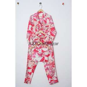 Nuevo Conjunto de Pijama de Algodón 100% Puro con Estampado Floral, Camisa y Pantalón, Suave y Cómodo para Mujer - Product Image 5