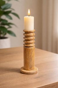Handcrafted <b>Wooden</b> Spiral Candle Holder Rustic Pillar Candle Stand Decorative Home Table Accent - Product Image 6