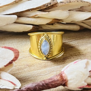 Fashionable Boho Bohemian Wedding <b>Statement</b> <b>Rings</b> Tribal Brass Jewelry Women 18k Gold Plated Wide Moonstone Band Wholesale OEM - Product Image 6