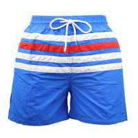 Shorts de bain rayés pour hommes à séchage rapide avec cordon de serrage, décontractés, taille mi-haute, en polyester tricoté, rouge, bleu marine, gris, blanc