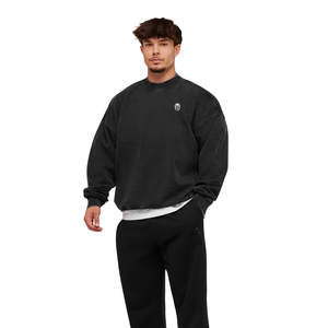 Sweat-shirt à col rond noir surdimensionné pour homme, en molleton épais, style streetwear décontracté - Product Image 3