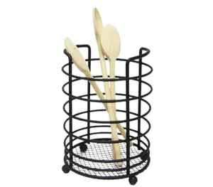 Porta Cubiertos Giratorio de Metal Negro, Organizador de Cuchillos, Tenedores y Cucharas de 360 Grados, Soporte de Almacenamiento de Utensilios de Cocina con Base de Madera - Product Image 2