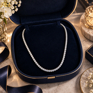 Collier tennis en diamant de laboratoire taille brillant rond, sertissage quatre griffes |   Chaîne Éternité Classique en Or Massif 9K 14K 18K, Bijoux Fins - Product Image 3