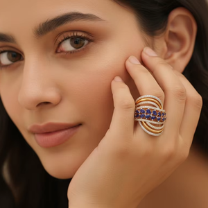 Bague en or de luxe multi-couches avec saphir bleu en forme de poire pour les bijoux de mariage et de fête pour femmes - Product Image 6