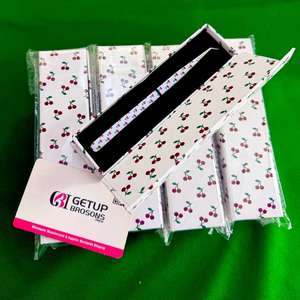 Pince à épiler GETUP BROSONS en acier inoxydable à motif cerise, boîte d'emballage, étui en plastique personnalisé avec logo imprimé, pointe lisse courbée à 45 degrés - Product Image 3
