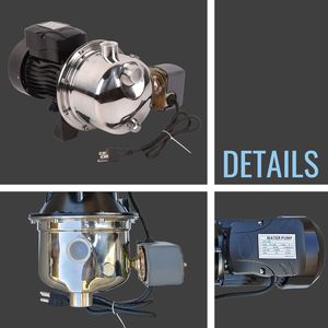 Pompe à jet pour puits peu profond en acier inoxydable 3/4 HP, 18,5 GPM, 131 pieds, 110 V - Product Image 4