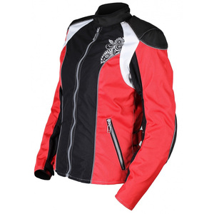 Veste de moto personnalisée pour femmes, rouge et noire, manches longues, imprimée, coupe-vent, toutes saisons, vêtements de moto avec patch brodé personnalisé - Product Image 3