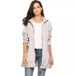 Women <b>Lightweight</b> Longline Rain <b>Jacket</b> Hooded <b>Waterproof</b> Windbreaker Drawstring Waist <b>Packable</b> Outdoor Parka Coat - Product Image 1