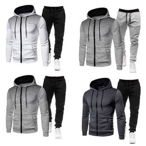 Alta calidad 100% poliéster cremallera completa con capucha Jogging traje entrenamiento Fitness conjunto Polka Dot Sweatsuit polar forrado chándales para hombres - Product Image 5