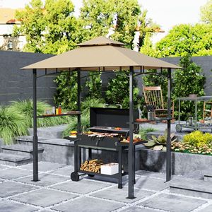 Gazebo per Barbecue da Esterno 8 X 5 Marrone Scuro con Luce LED, 2 Ripiani Laterali, Ganci, Apribottiglie, Riparo per Barbecue e Pergola - Product Image 2