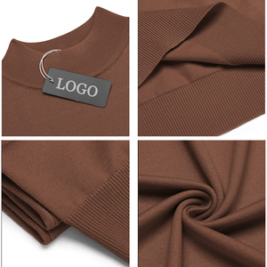 <b>Men's</b> Brown Short Sleeve Knitted <b>Turtleneck</b> Pullover Solid Color Regular Fit Summer <b>Sweater</b> Top - Product Image 4
