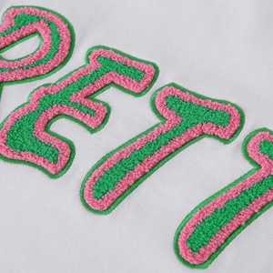 Chemise en chenille de qualité supérieure pour femmes, avec lettres grecques brodées, col rond, décontractée, été, 100% coton - Product Image 6