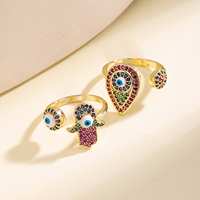 QIKU Vergoldeter Böser-Blick-Ring, verstellbar, türkischer Zirkon, Punk-Stil, Kupferschmuck für den Alltag