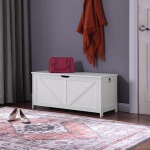 Banc de rangement blanc rétro pour entrée avec 2 charnières, montage facile, coffre/banc de rangement, meuble de chambre - Product Image 4