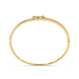 Brazalete Doble con Lazo Verde y Diamantes, Banda Doble en Oro Amarillo y Diseño Lineal Elegante - Product Image 6