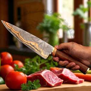 Couteau de Chef de Luxe Fait Main pour le Camping, Lame en Acier Damas, Manche en Bois, Personnalisable OEM pour Cadeau d'Anniversaire et de Noël - Product Image 2