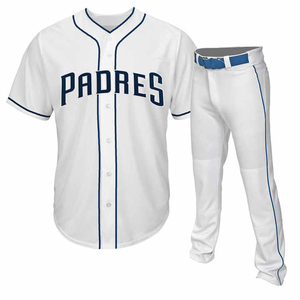 Ensemble uniforme de baseball Padres blanc et bleu à manches courtes, boutonné sur le devant, coupe classique, vêtements pour hommes toutes saisons - Product Image 1