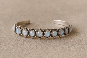 Handmade Moonstone Gemstone Stainless Steel Cuff <b>Bracelet</b> Vintage Geometric Wedding Unisex Jewelry - Product Image 1