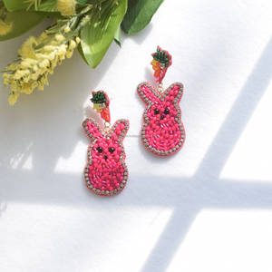 Pendientes de Conejo Hechos a Mano con Cuentas Multicolor, Joyería Clásica Unisex con Colgante de Conejo y Zanahoria, Regalo para Fiesta, Talla Personalizada - Product Image 5