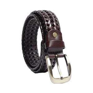Ceinture tressée pour hommes en cuir véritable de haute qualité 2025 Ceinture décontractée avec logo personnalisé pour hommes Motif de tissage Vente en gros OEM - Product Image 1