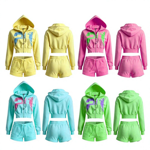 2026 New Arrivals Y2K 2 Piece <b>Set</b> Women Clothing Summer Streetwear Clothes for Women Crop <b>Top</b> Hoodies With <b>Short</b> Sweat Suit <b>Set</b> - Product Image 2
