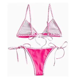 Nouveau design – Ensemble bikini deux pièces à carreaux pour femme – Tenue de plage estivale – Service de gros OEM – Logo sur le devant - Product Image 2