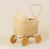 Charmante poussette miniature en rotin pour poupées, poussette artisanale en canne pour poupées, jouets pour jeu imaginatif de bébé