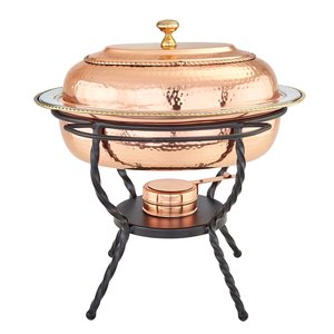 Luxury Oval Hammered Copper Chafing Dish with Antique Finish Large <b>Buffet</b> Food Warmer with Scroll Iron Stand for Catering <b>Server</b> - Product Image 4