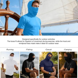 Haut de pêche à capuche noir pour homme 2026 à manches courtes avec masque facial coupe-vent, séchage rapide, pull-over OEM ODM - Product Image 4