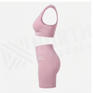 ชุดโยคะ 2 ชิ้นแบบ North Approach เสื้อครอปแบบ Racerback กางเกงขาสั้นเอวสูง สีแดงล้วน ระบายอากาศได้ดี ชุดกีฬา - Product Image 3