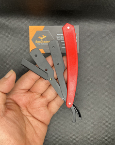 RTS Professional <b>Men</b> Face Antique Black Folding ABS Plastic Handle Stainless Steel Manual Straight <b>Razor</b> Single Blade - Product Image 2