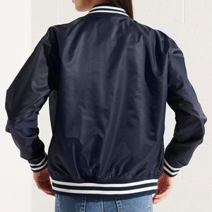 Veste universitaire marine pour femme, manches longues, fermeture éclair, bordure contrastante, coupe classique, couleur unie, matière polyester, pour l'automne - Product Image 2