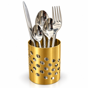 Modern Stainless Steel Cutlery Set of with Holder Cylindrical Silverware Utensil Organizer with Hollow Holes for Kitchen - Product Image 2