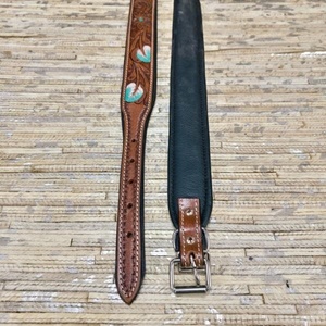 Vintage genuine leather <b>dog</b> collar Sunflower embroidery metal buckle Waterproof bag accessories leather - Product Image 2