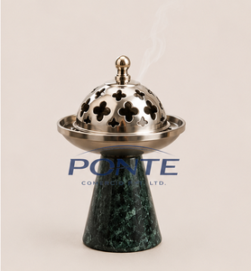 Natural Green Marble <b>Bakhoor</b> Burner with Gold Brass Lid Modern Arabian <b>Oud</b> Incense Holder For Home Decor Yoga And Meditation - Product Image 1