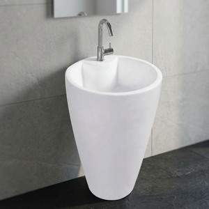 Lavabo rond blanc imprimé, moderne, cylindrique, autoportant, en surface solide - Product Image 4