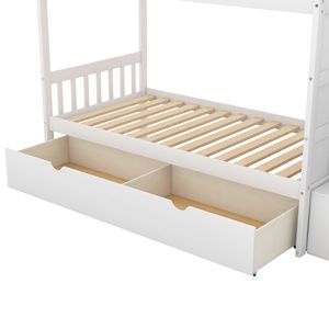 Letto a Castello Bianco Convertibile con Ripiani e Cassetti per Bambini - Product Image 6