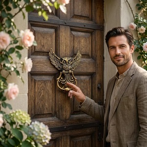 Battant de porte traditionnel en fonte en forme de hibou, écologique, imperméable, pour décoration extérieure, durable, installation autocollante, toutes saisons - Product Image 4