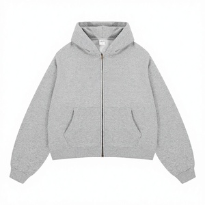 Sudadera con Capucha Oversize Gris de Color Liso, Casual, Unisex, de Algodón French Terry Transpirable, Estilo Crop, para Otoño, Ropa Urbana - Product Image 1