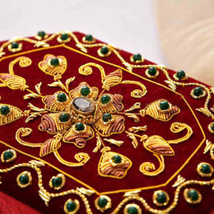 Butterfly Cardboard Heavy Zardozi Embroidered Pearl Beaded Luxury Wedding Gift <b>Ring</b> Storage Jewelry <b>Box</b> Engraved Printing - Product Image 5