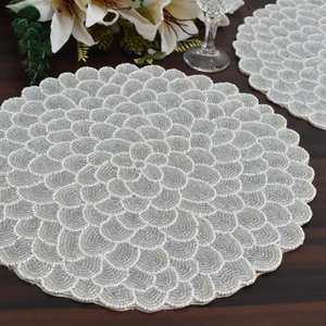 Bohemian Artisan <b>Beaded</b> Square Polyester Cotton Table <b>Placemat</b> Charger Mat 300mm Diameter Handcrafted Eco-Friendly Reusable for - Product Image 1