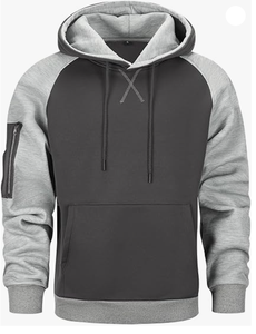 Sudadera con Capucha para Hombre, Manga Raglán, Color Sólido, Felpa Francesa, Corte Casual, Largo Regular, Sudadera Negra y Gris con Bolsillo Delantero - Product Image 1