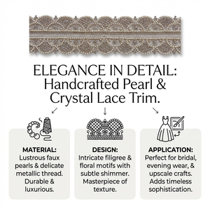 Rose Gold Scalloped Pearl Lace Trim Embroidered Beaded Mesh Ribbon <b>for</b> Bridal <b>Wedding</b> Dress Luxury Garment Border Wholesale - Product Image 6