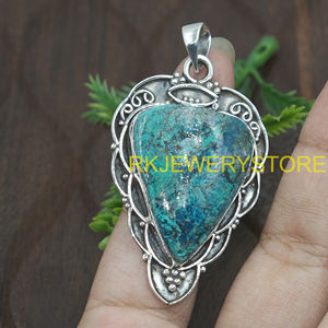 Colgante Grande de Azurita y Crisocola en Plata de Ley 925, Hecho a Mano, Estilo Boho Vintage, Joyería de Moda para Mujer, Regalo para Él, Unisex - Product Image 4