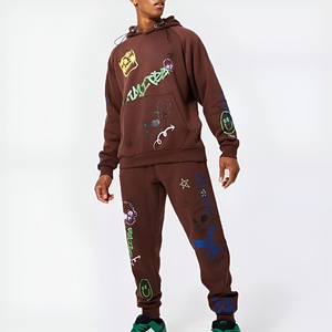 Ensemble de survêtement polaire pour hommes avec sweat à capuche et pantalon de jogging, imprimé intégral, style streetwear, coupe décontractée, pour l'hiver, logo personnalisé, vente en gros - Product Image 1
